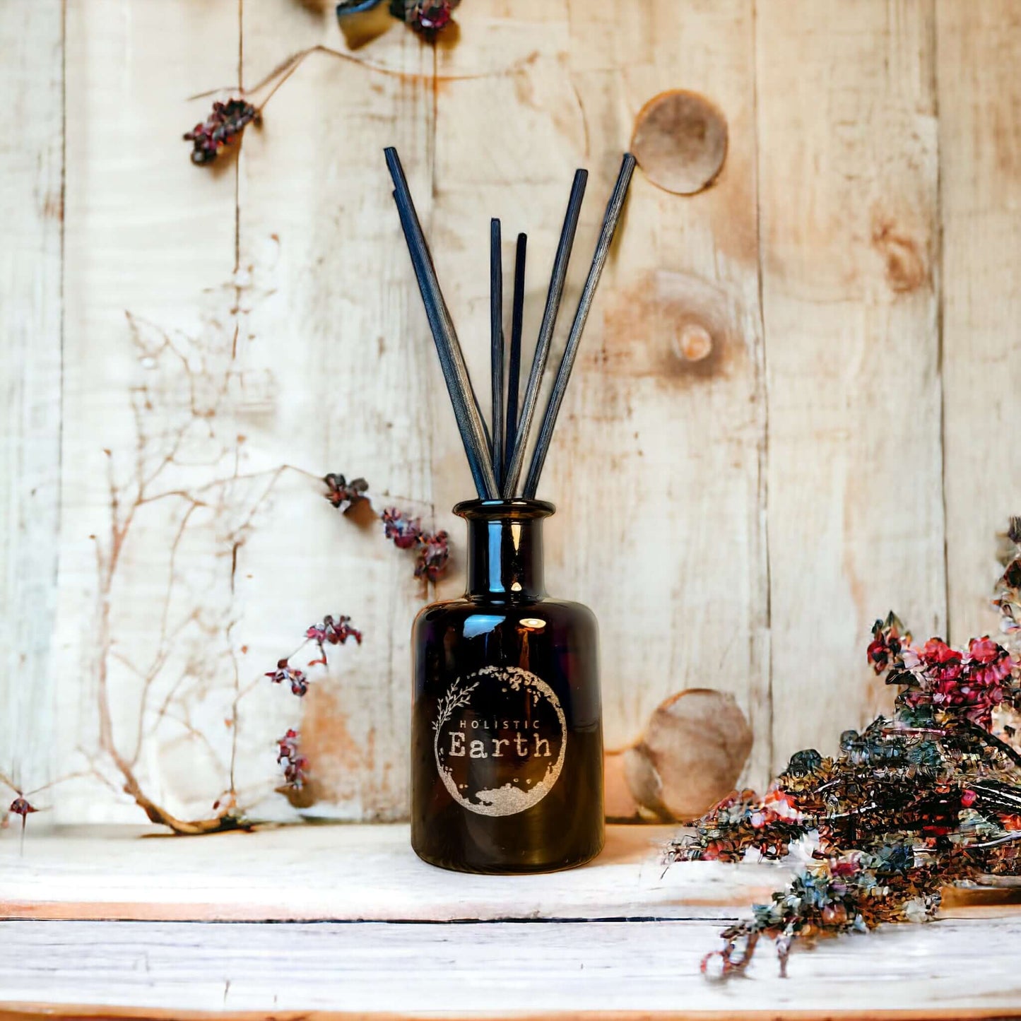 A large Holistic Earth reed diffuser in a house setting.